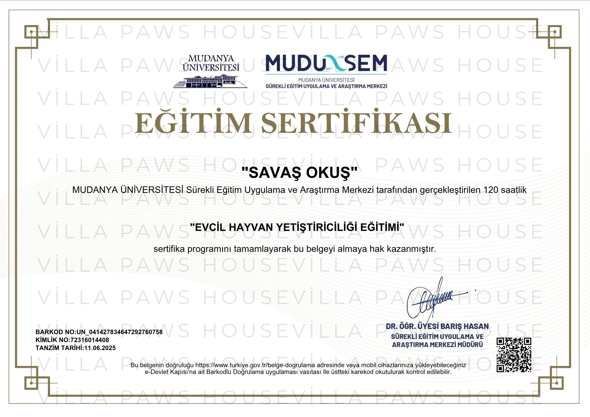EĞİTİM SERTİFİKASI